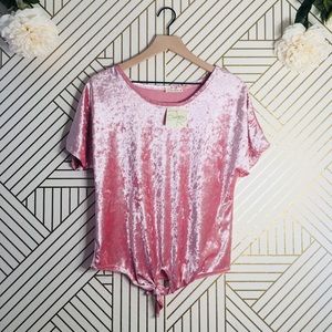 Olivia Rue | Suede Pink Blouse w/ Front Tie Detail